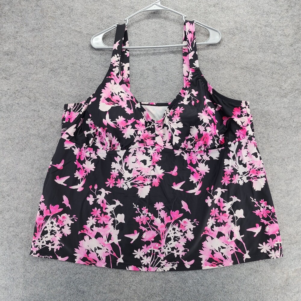 Swimsuits for All Tankini Womens 32W Beach Belle Black Pink Floral Swimwear